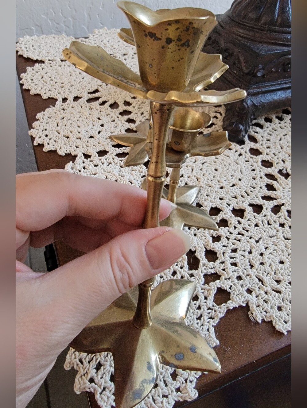 Set of 3, Vintage India Solid Brass Candle Holders - Picture 13 of 15